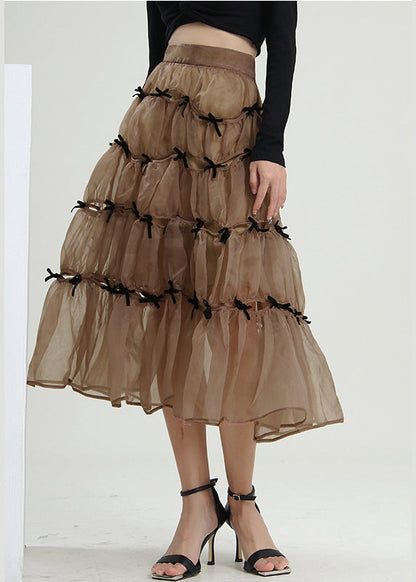 Chic Milch tee farbe Bogen faltig Röcke Frühling