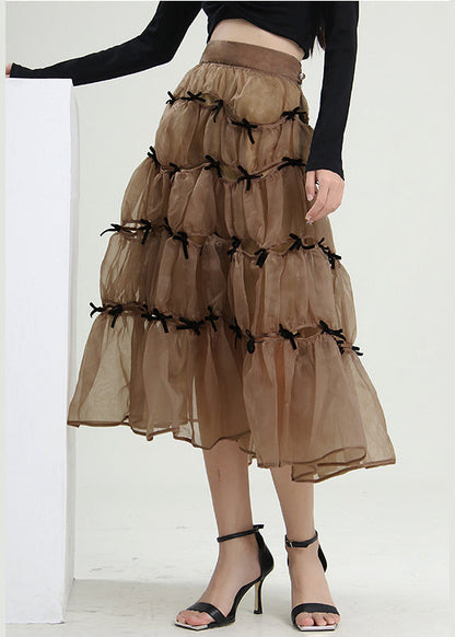 Chic Milch tee farbe Bogen faltig Röcke Frühling