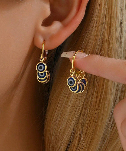 Elegantes pendientes de aro con borlas de ojo de diablo en plata de ley multicolor con detalles dorados