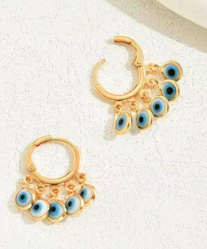 Elegantes pendientes de aro con borlas de ojo de diablo en plata de ley multicolor con detalles dorados