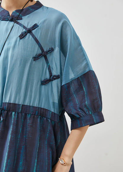 Schicke Marineblaue Patchwork Gestreifte Leinenkleider Sommer