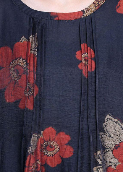 Chic Navy Print long smock Wide Leg Chiffon Women Two Pieces Sets - SooLinen