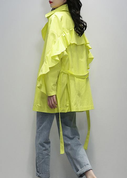 Chic Notched tie waist Fashion tunics yellow women coats - SooLinen