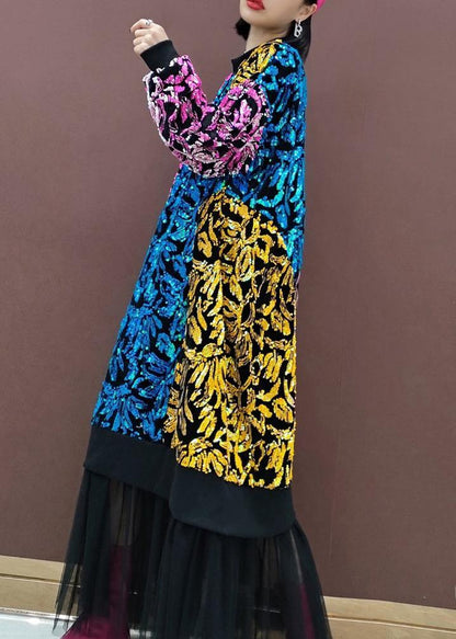 Chic O Neck Patchwork Tulle Spring Quilting Dresses Sequined Vestidos De Lino Dresses - SooLinen