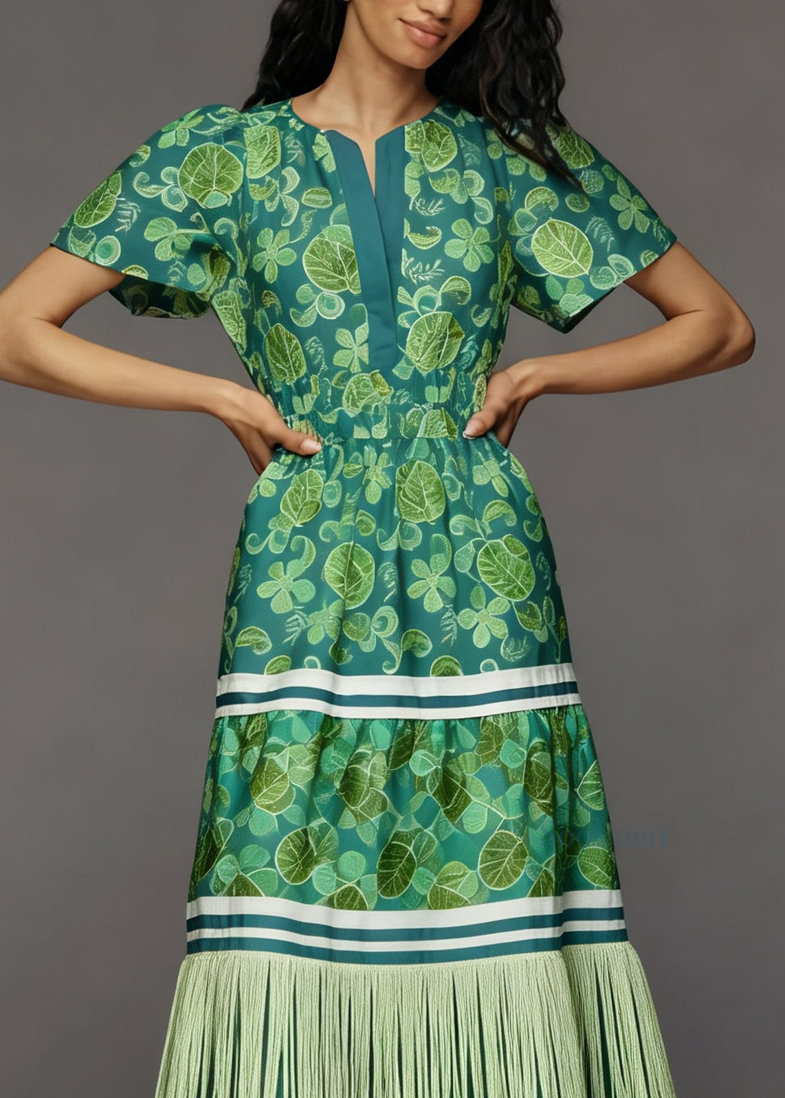 Chic O Neck Print Tassel Patchwork Cotton Dress Summer
