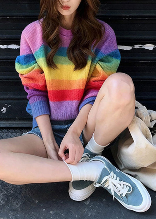 Suéteres de punto cálidos a rayas con cuello redondo elegantes para primavera