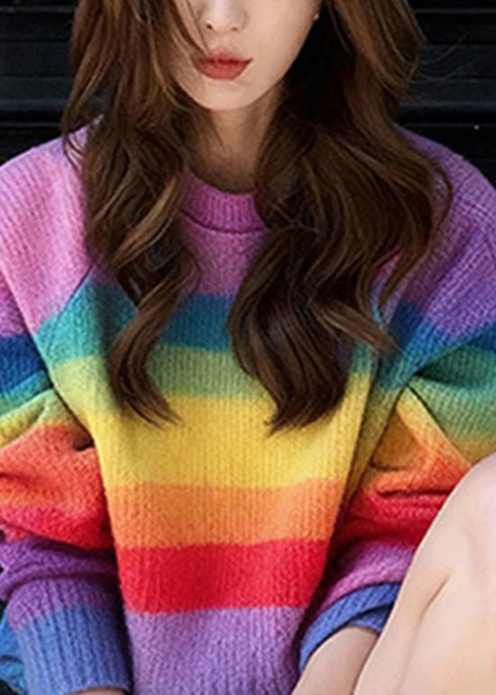 Suéteres de punto cálidos a rayas con cuello redondo elegantes para primavera