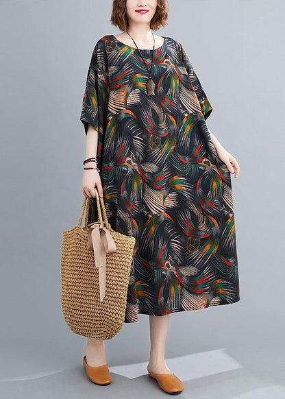 Chic O Neck Summer Dress Work Outfits Abstract Pattern Maxi Dresses - SooLinen