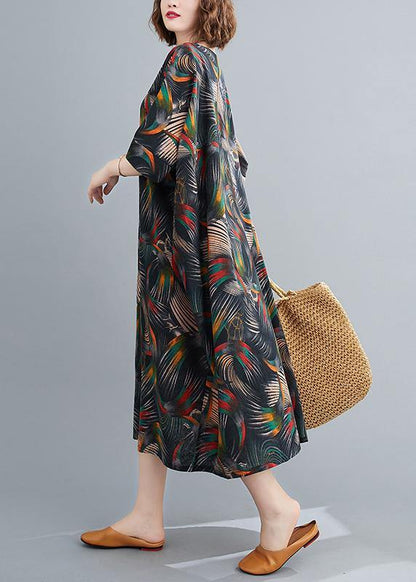 Chic O Neck Summer Dress Work Outfits Abstract Pattern Maxi Dresses - SooLinen