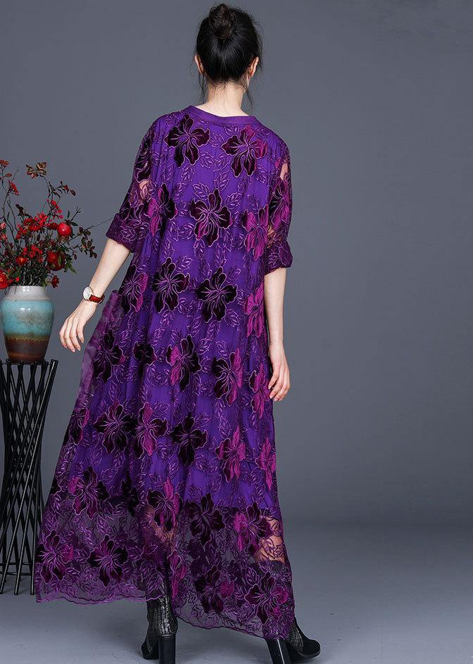 Chic Purple Lace Maxi Dress Caftans Loose Dresses - SooLinen