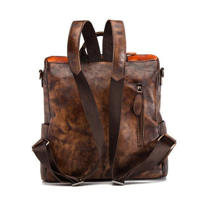 Chic Omychic Casual Travel chocolate Color Matching Leather Backpack - SooLinen