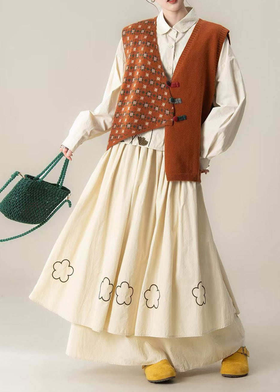 Conjunto de tres piezas de punto bordado asimétrico en color naranja chic para primavera