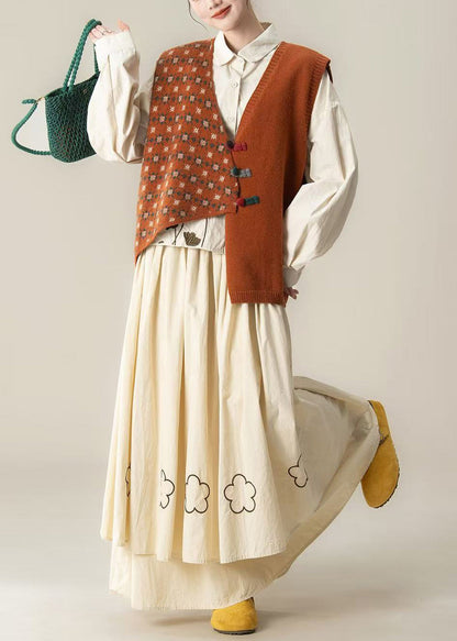 Conjunto de tres piezas de punto bordado asimétrico en color naranja chic para primavera