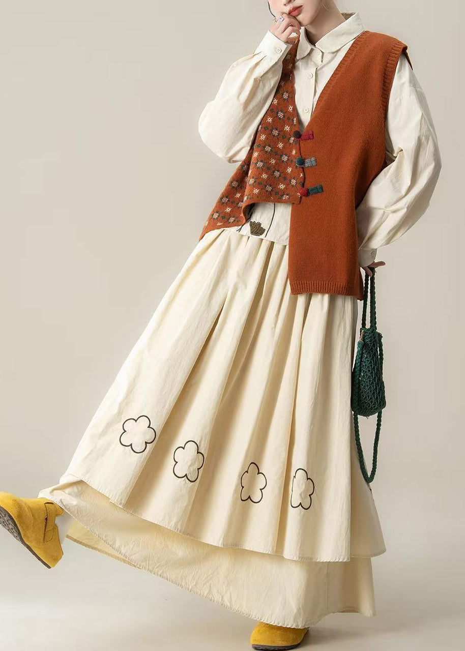 Conjunto de tres piezas de punto bordado asimétrico en color naranja chic para primavera