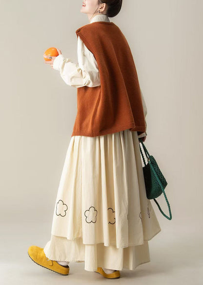 Conjunto de tres piezas de punto bordado asimétrico en color naranja chic para primavera