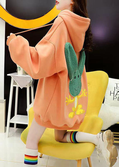 Chic Orange Mit Kapuze Grafik Warm Fleece Sweatshirts Trainingsanzüge Winter