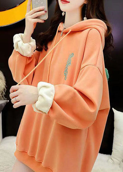Chic Orange Mit Kapuze Grafik Warm Fleece Sweatshirts Trainingsanzüge Winter