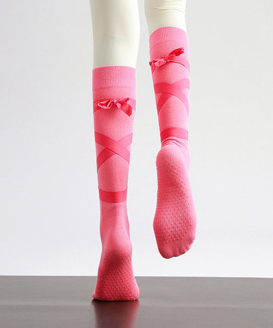 Chic Pink Bow Combed Cotton Over The Calf Socks