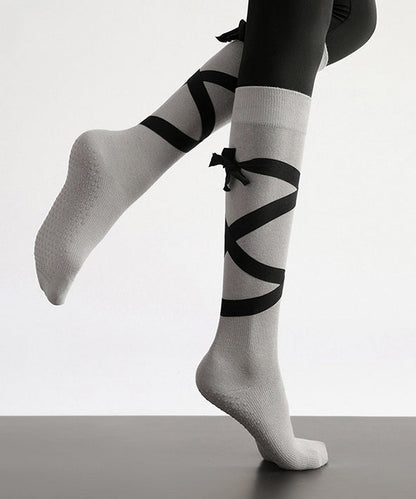 Chic Pink Bow Combed Cotton Over The Calf Socks