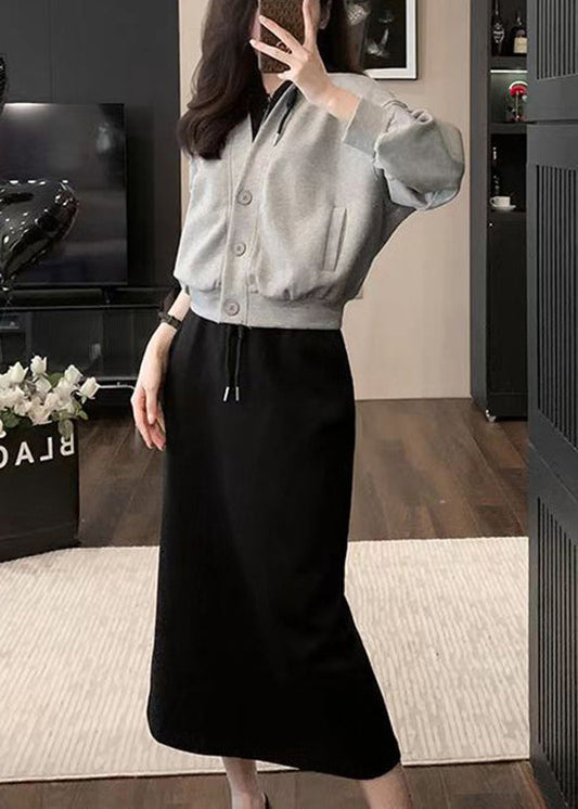 Chic Pink Hooded Top And Skirts Cotton Two Pieces Set Spring