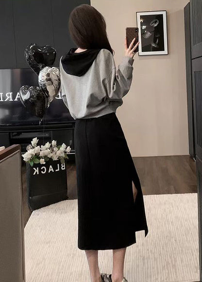 Schickes zweiteiliges Set aus Baumwolloberteil und Rock in Rosa mit Kapuze, Frühlingsform