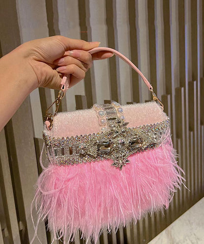 Chic Pink Tassel Zircon Nail Bead Banquet Tote Handbag