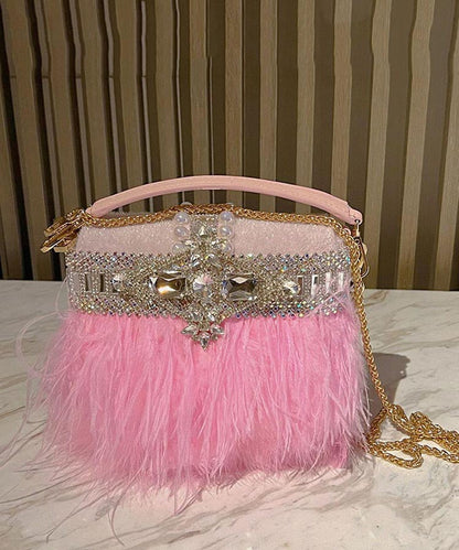 Chic Pink Tassel Zircon Nail Bead Banquet Tote Handbag