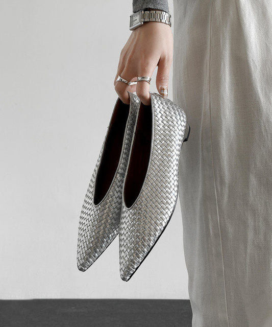 Chic Pointed Toe Wedge Shoes Gold Cowhide Leather