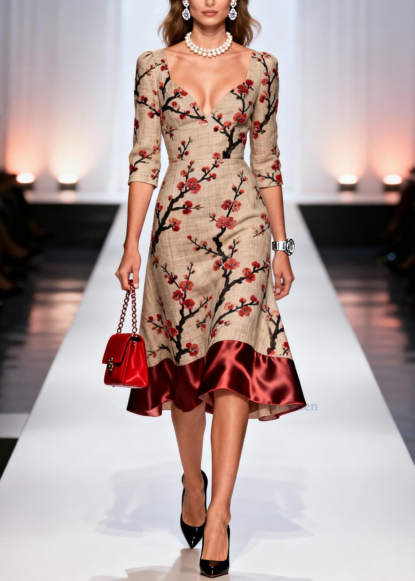 Chic Print Patchwork Linen Silk Long Dresses Summer