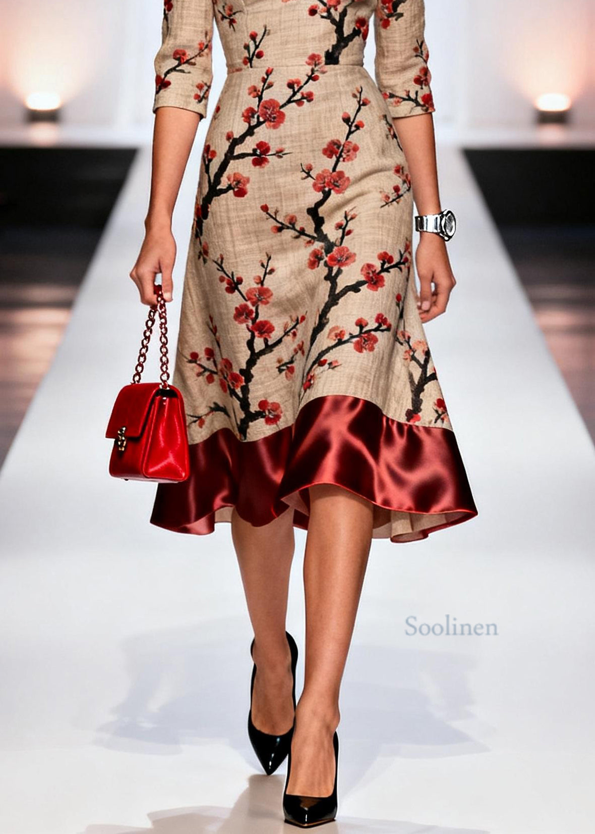 Chic Print Patchwork Linen Silk Long Dresses Summer