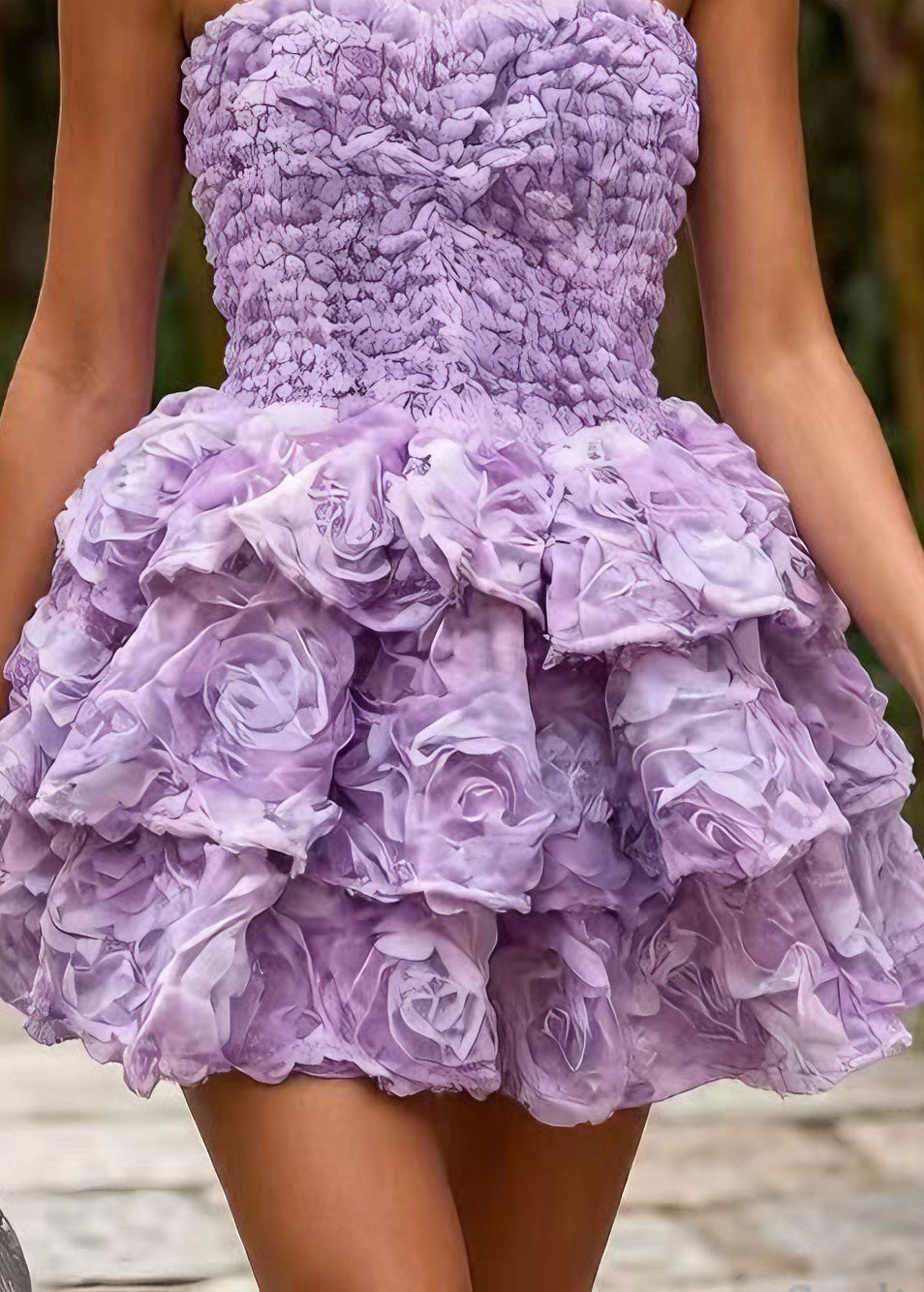 Chic Purple Floral Patchwork Tulle Mini Strapless Dress