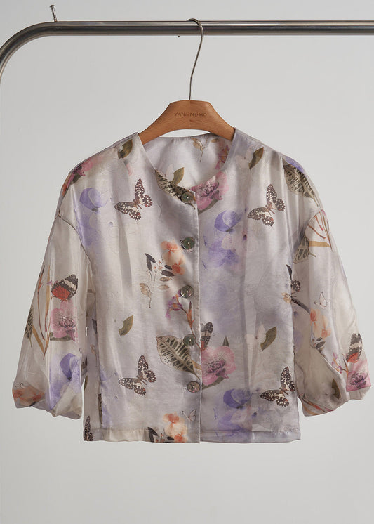Camisa de algodón oversize con estampado morado chic para primavera