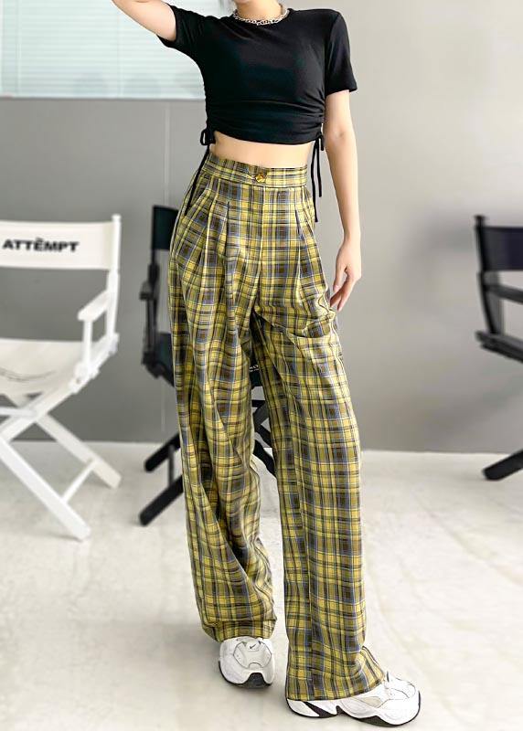 Chic Purple Plaid High Waist Wide Leg Pants Summer - SooLinen
