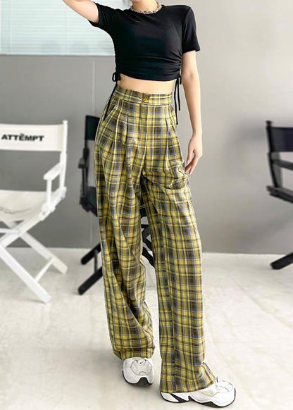 Chic Purple Plaid High Waist Wide Leg Pants Summer - SooLinen
