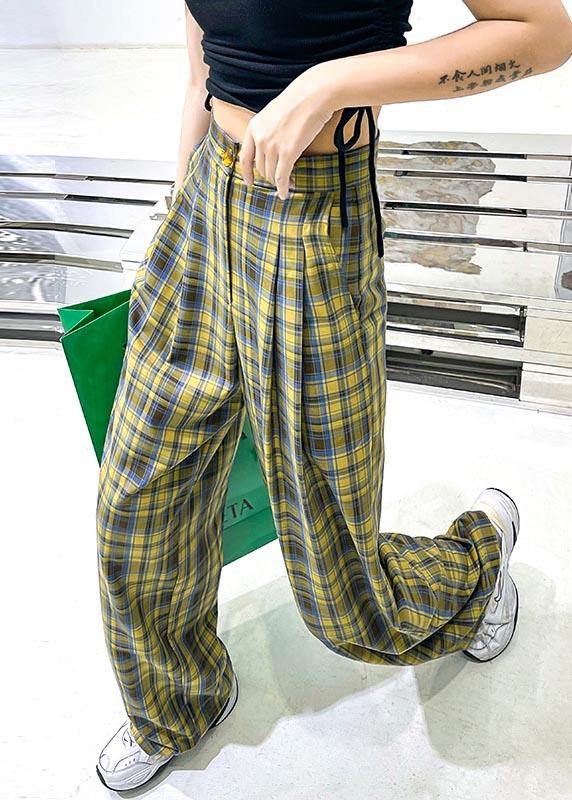 Chic Purple Plaid High Waist Wide Leg Pants Summer - SooLinen