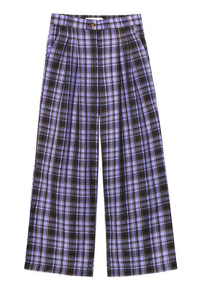 Chic Purple Plaid High Waist Wide Leg Pants Summer - SooLinen