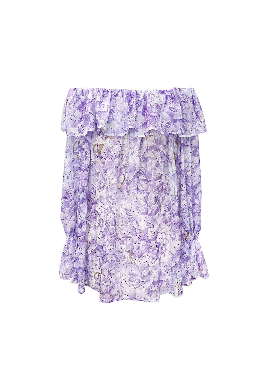 Chic Purple Print Slash Neck Ruffled Chiffon Shirt Tops Summer
