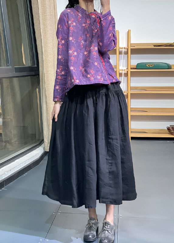 Chic Lila Stehkragen Druck Feine Baumwolle Gefüllt Mäntel Winter