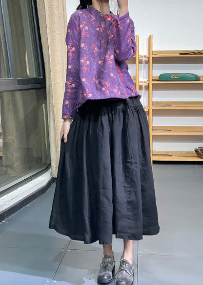 Chic Lila Stehkragen Druck Feine Baumwolle Gefüllt Mäntel Winter