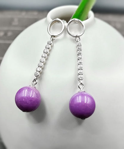 Elegantes pendientes de plata de ley morada con incrustaciones de gemas y circonitas