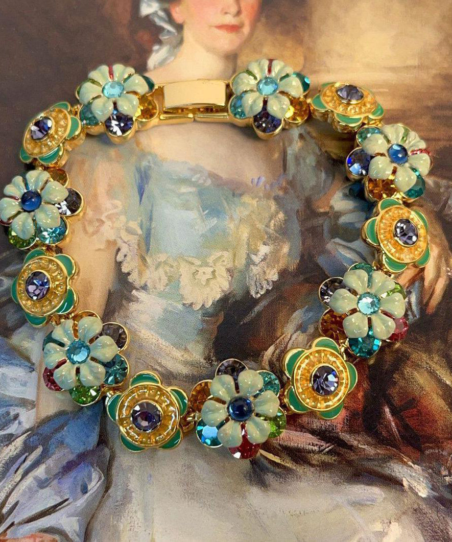 Chic Rainbow Alloy Zircon Floral Enamel Chain Bracelet