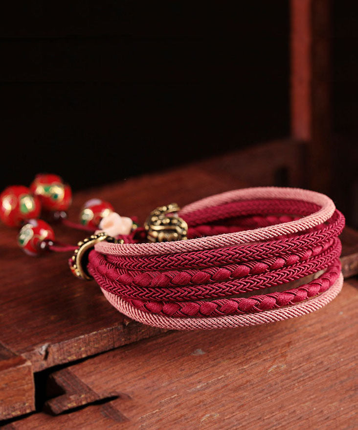 Schickes rotes handgestricktes Cloisonné-Armband mit Muschel-Blumen-Charme