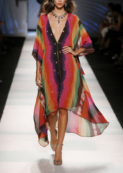 Chic Red Oversized Tie Dye Draping Chiffon Vacation Dresses Summer