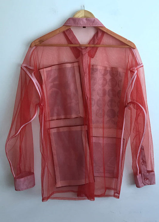 Schicke rote Peter Pan Kragen Print Blusen Langarm