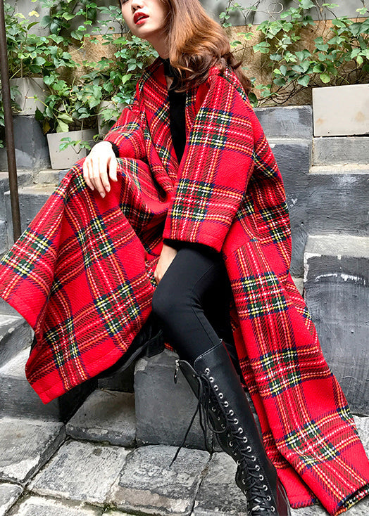 Chic Red Plaid Patchwork Wollmantel Frühling