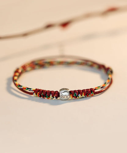 Elegante pulsera de elefante de plata de ley roja