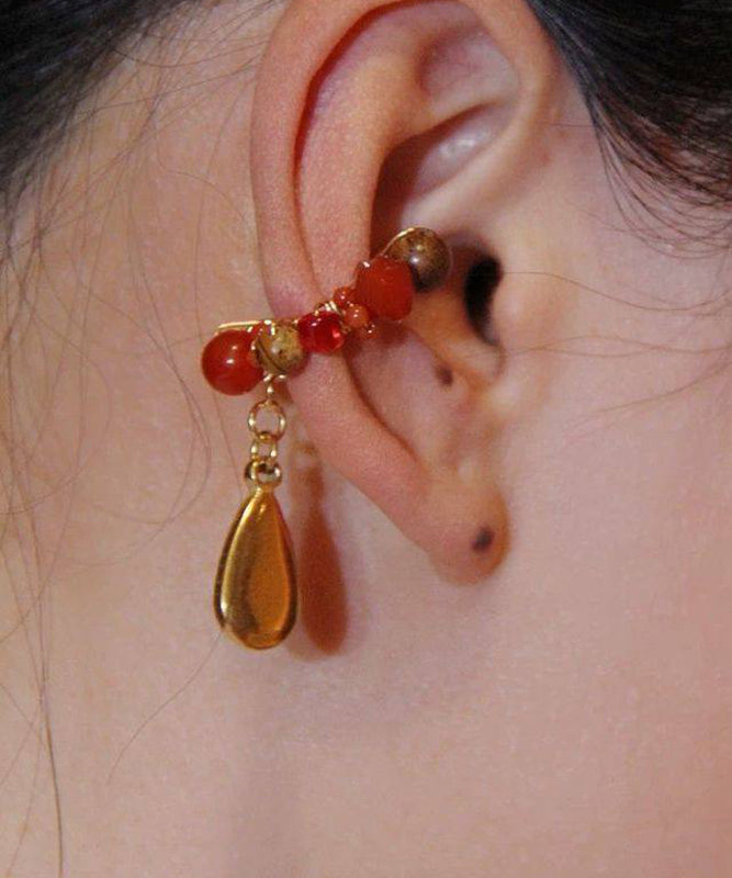 Chic Red Sterling Silver Overgild Agate Colored Glaze Peking Opera Stud Earrings