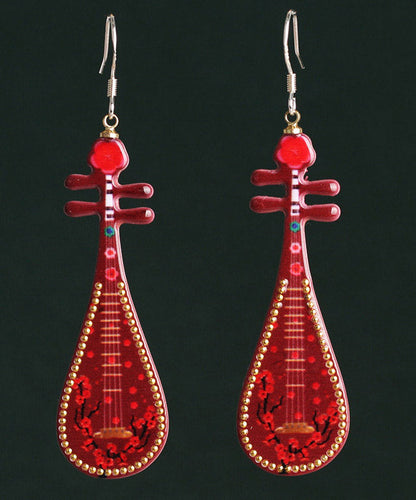 Chic Red Sterling Silver Pipa Drop Earrings