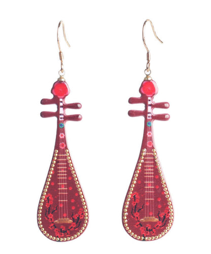 Chic Red Sterling Silver Pipa Drop Earrings