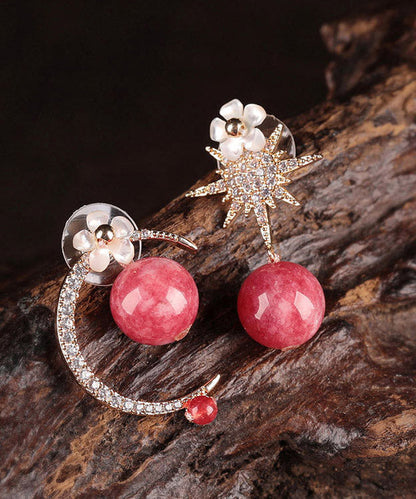 Schicke asymmetrische Creolen aus rotem Sterlingsilber mit Zirkonia-Muschel